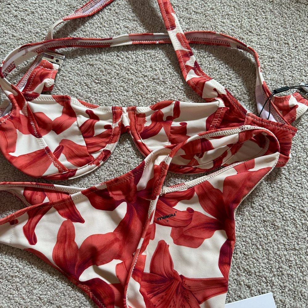 Miaou Cream and Red Floral One-Piece